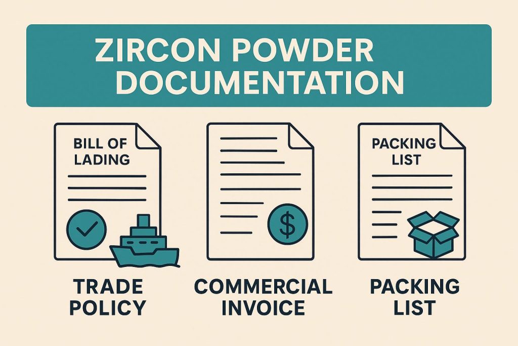 This image represents the essential documents required for shipping zircon powder.