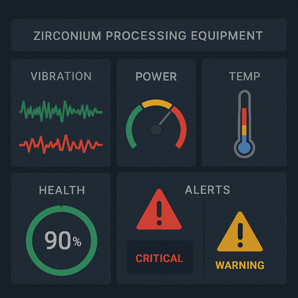This dashboard visualization shows real-time monitoring of critical equipment parameters, including vibration patterns, power consumption trends, and temperature profiles that indicate maintenance needs before failures occur.