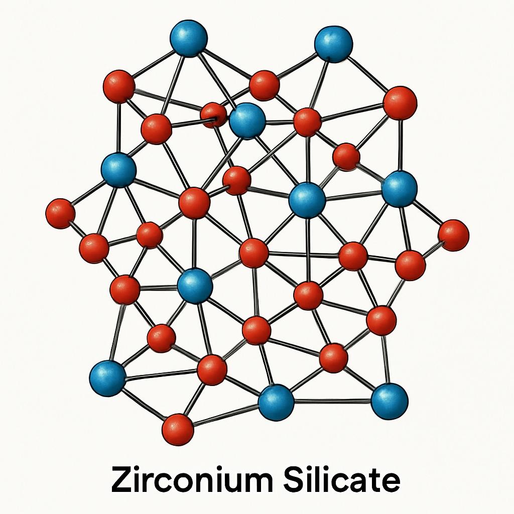 Zirconium silicate crystal structure showing the unique atomic arrangement that provides exceptional thermal and mechanical properties