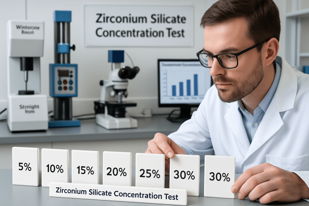 Surface quality comparison between ceramics with and without zirconium silicate showing improved wear resistance and smoothness