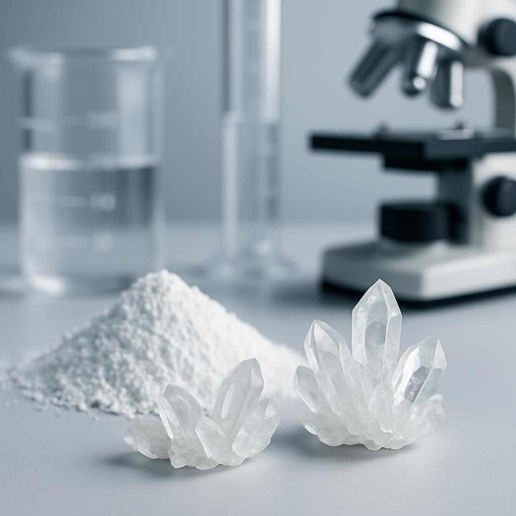Zirconium silicate powder and crystals in laboratory setting