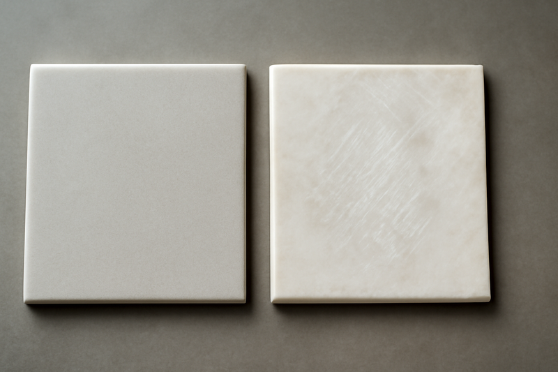 This image shows tiles undergoing durability testing with zircon powder.