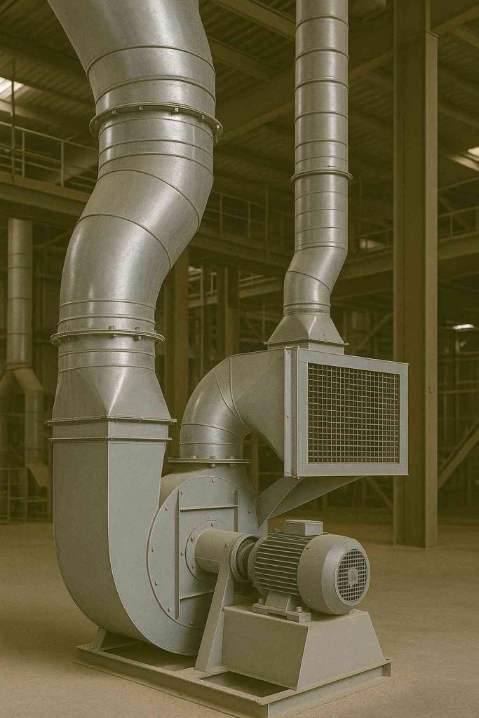 This image shows an industrial ventilation system used to reduce airborne dust.