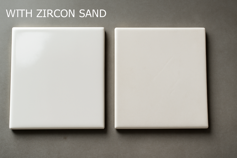This image shows refined zircon powder prepared for ceramic production.