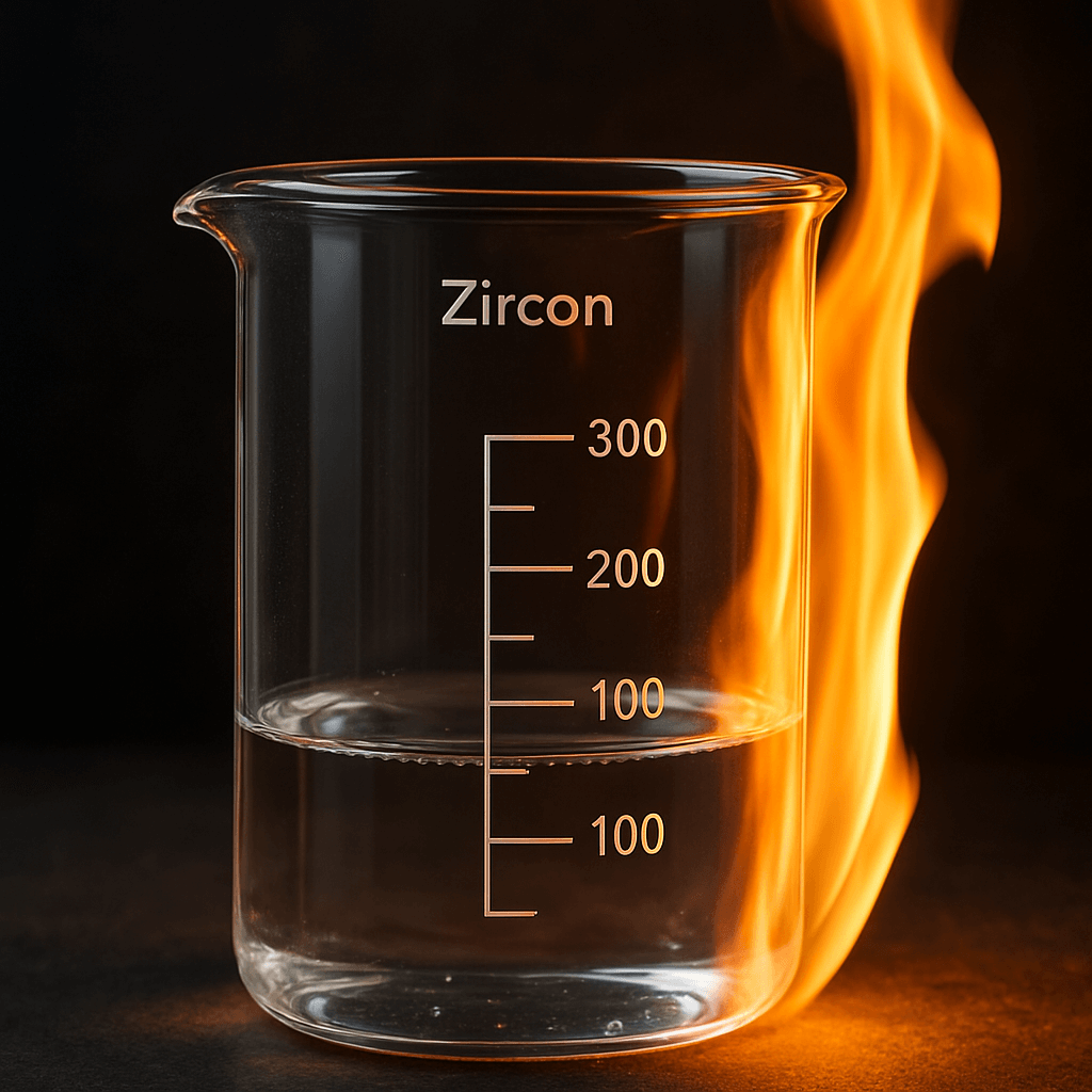Heat-resistant glass product with zircon