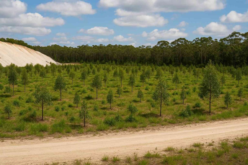 This image shows how some mining firms restore land after zircon extraction to help local habitats.