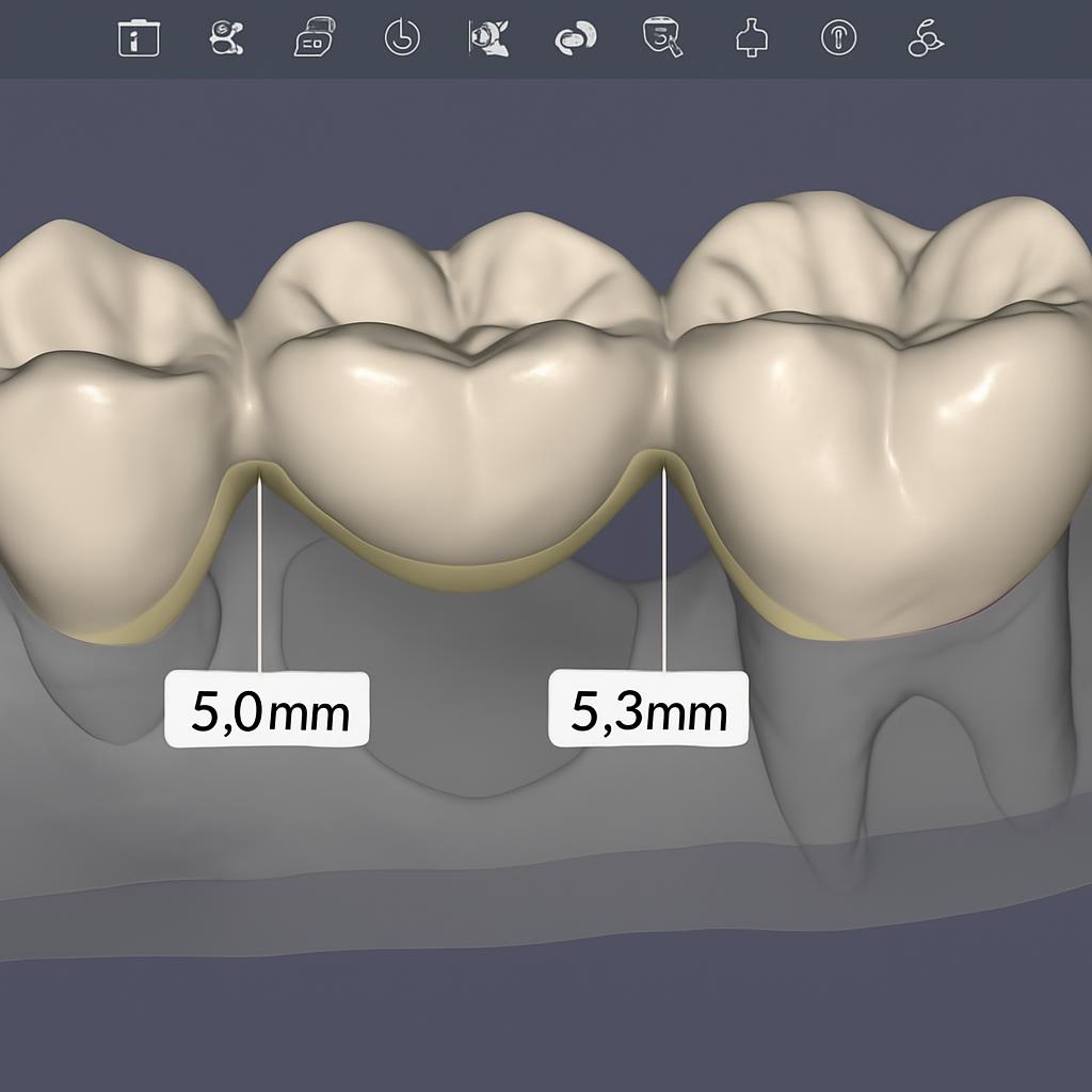 Digital design optimization for zirconia bridge longevity Digital design software showing optimal connector dimensions and anatomical support for a zirconia bridge