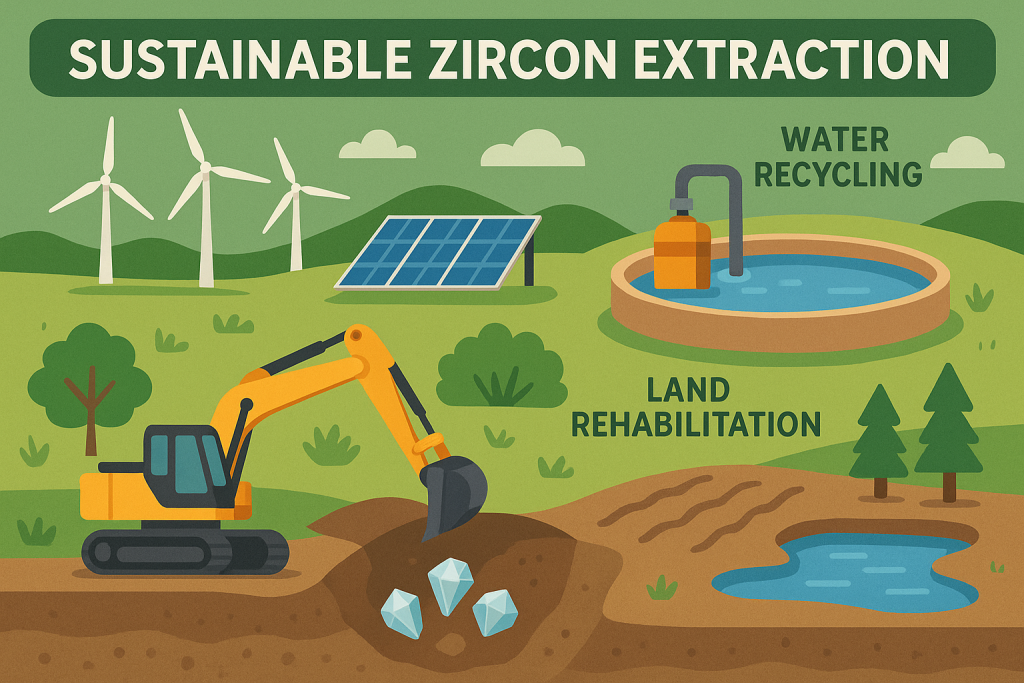 An illustration depicting methods used in zircon extraction, highlighting sustainable practices.