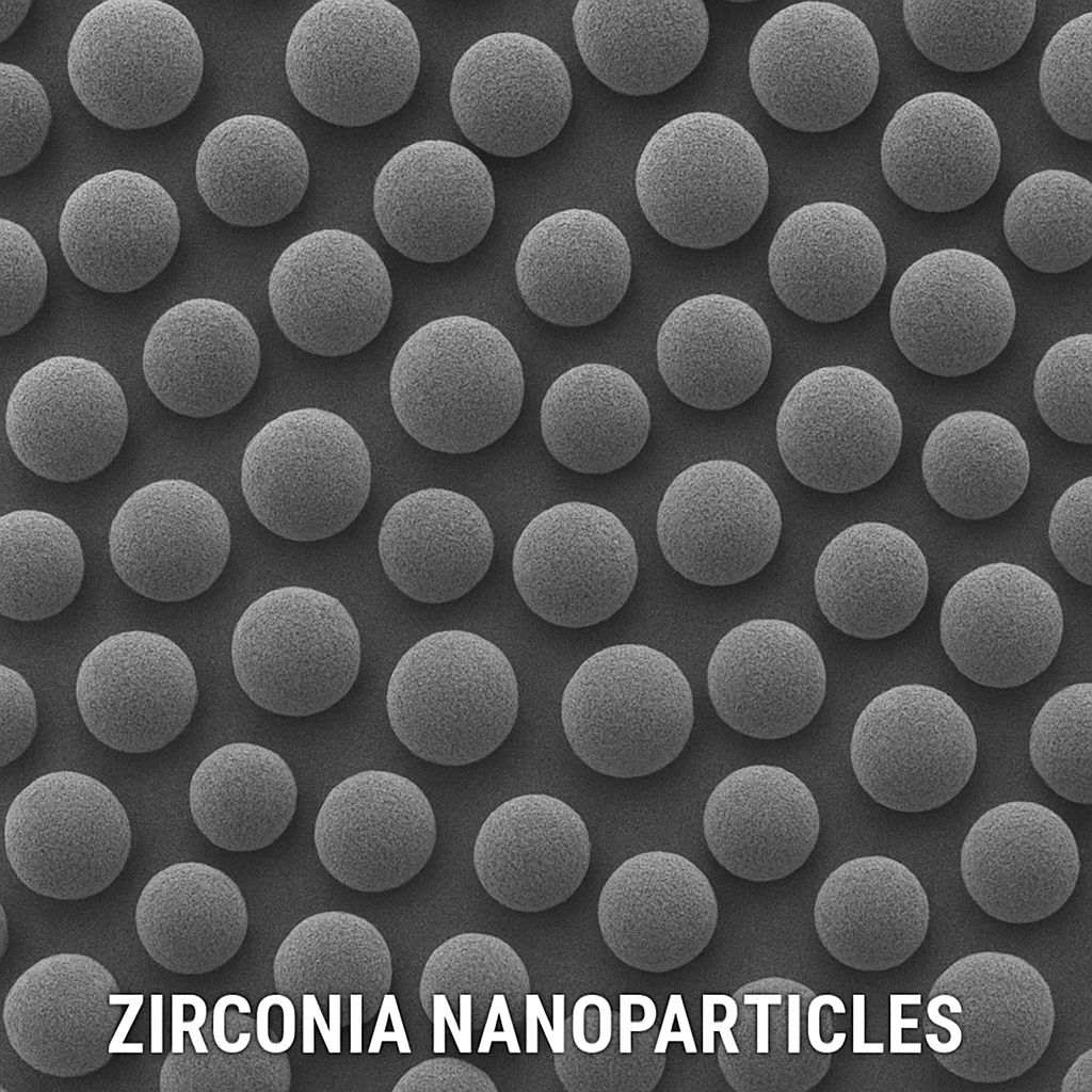 An artistic rendering of zircon nanoparticles, emphasizing their tiny size and uniform distribution.