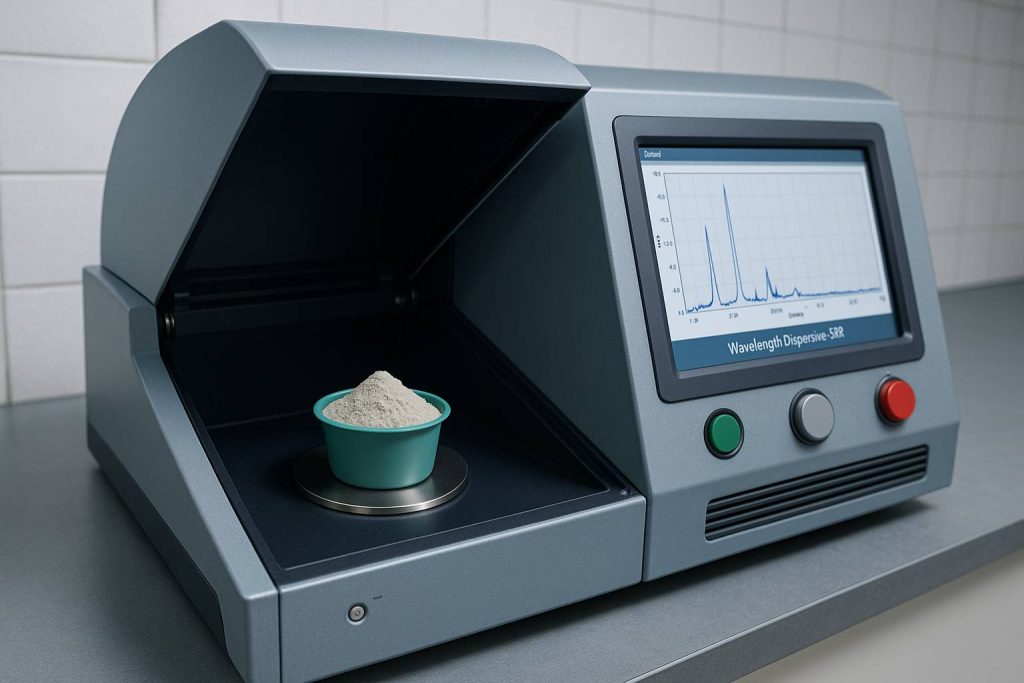 XRF spectrometer image of zircon powder in a laboratory environment