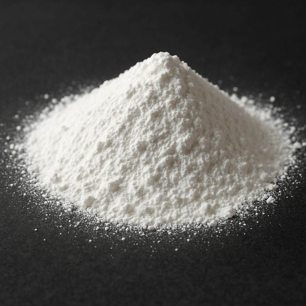 A mound of pure, white zircon powder, ready for industrial use.
