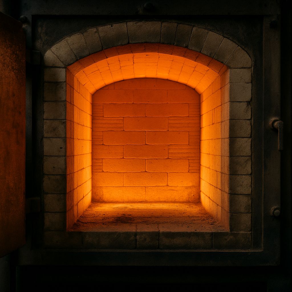 A view inside a high-temperature furnace, protected by a durable refractory lining.