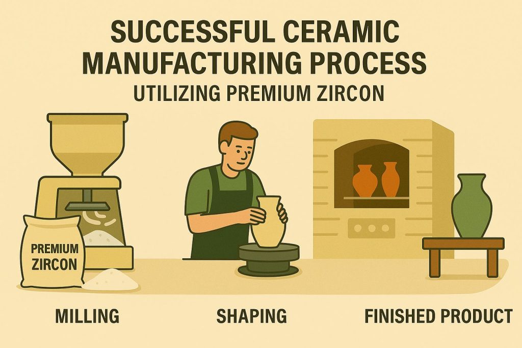 This image illustrates a successful ceramics manufacturing process that utilizes premium zircon products.