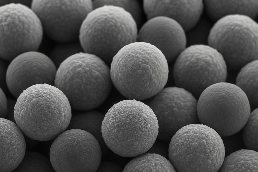 This image shows silica-coated zircon powder that enhances its durability and performance in composites.