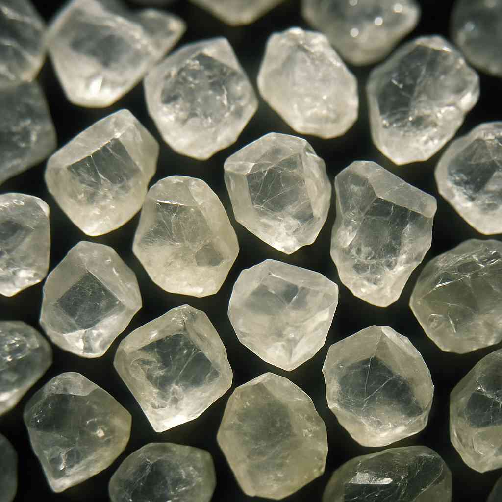 Close-up of raw zircon sand grains highlighting crystal clarity and mineral structure.