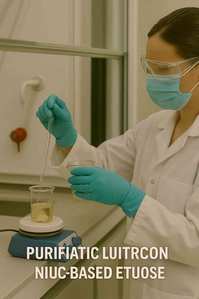 Technician refining high-purity zircon sand in a laboratory environment.