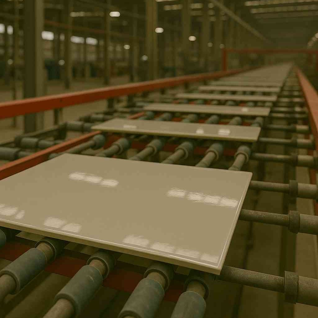 Zircon sand being applied in industrial ceramic tile glazing processes