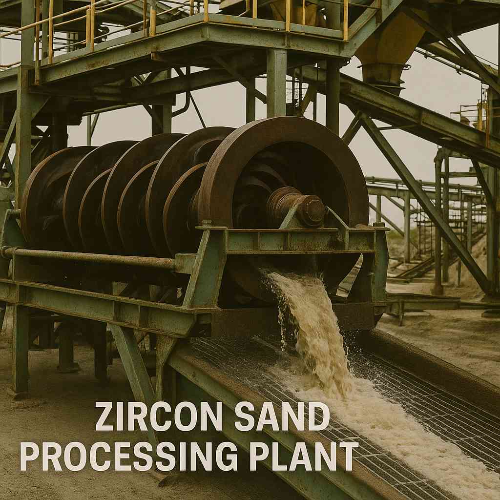 This image shows part of a processing plant where zircon sand is cleaned.