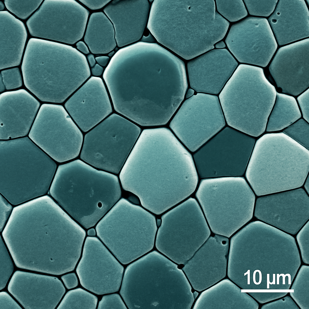 Cross-section micrograph showing the microstructure of zirconia used in high-frequency electronic applications