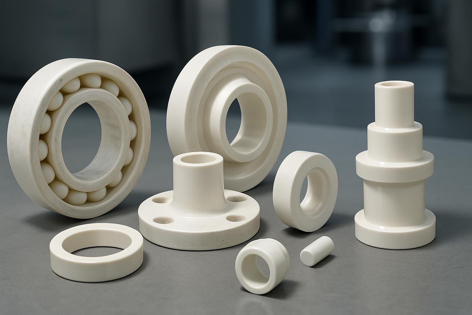 Various zirconia industrial components showing minimal wear after extended service in demanding applications