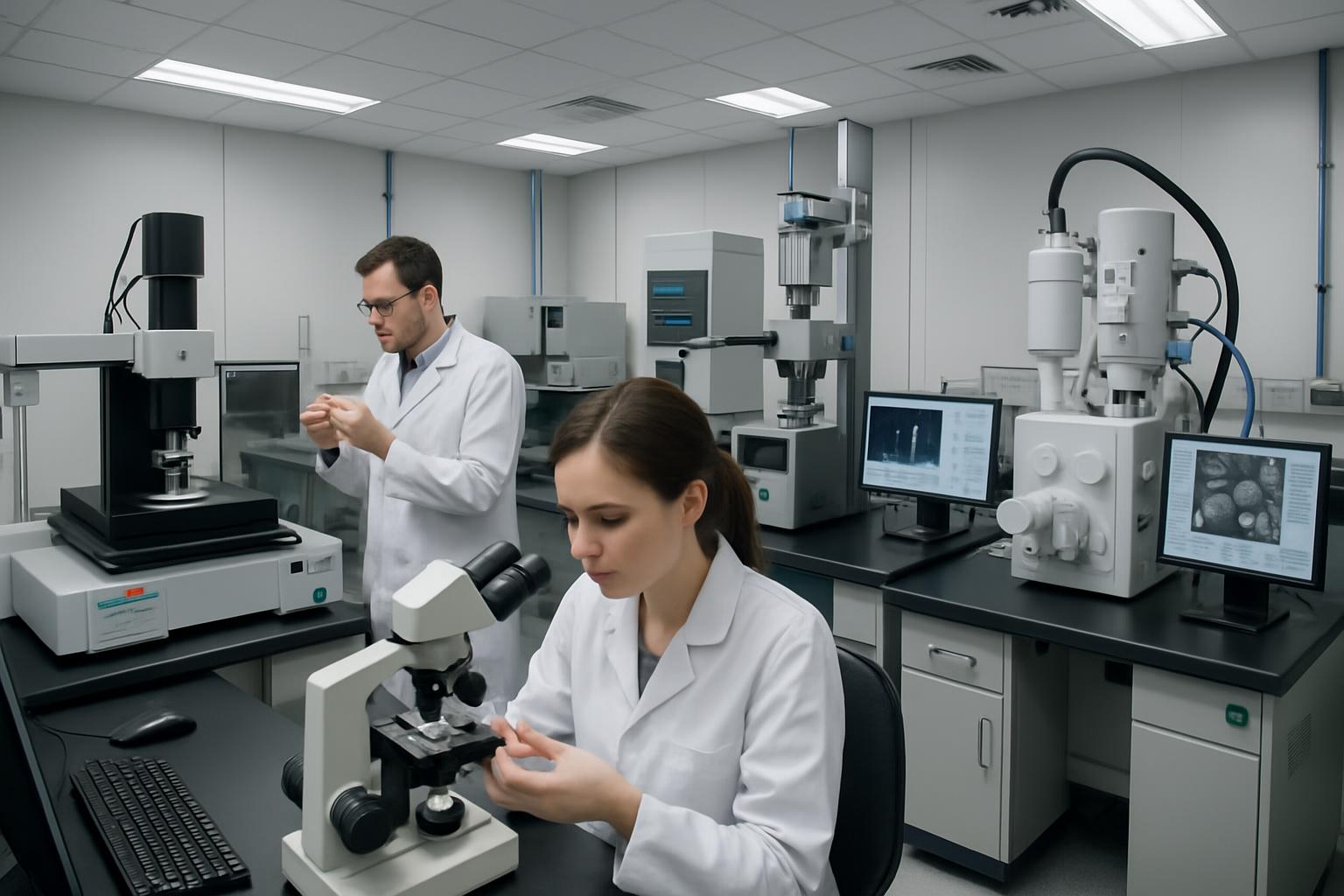 Advanced zirconia quality testing laboratory with specialized equipment for material characterization