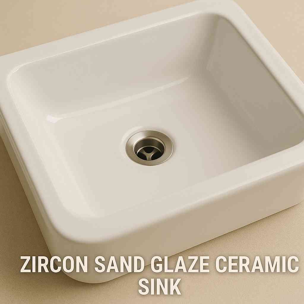 White ceramic sink with smooth glaze made using zircon sand.