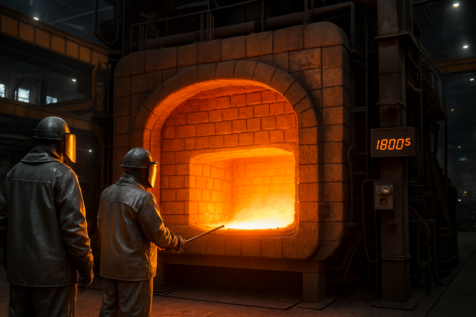 Industrial high-temperature furnace with refractory linings containing ultra-fine zircon powder at 1800°C