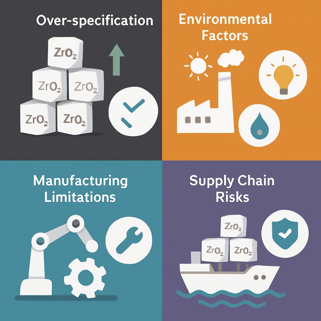 Diagram showing common pitfalls in zirconia material selection and their solutions