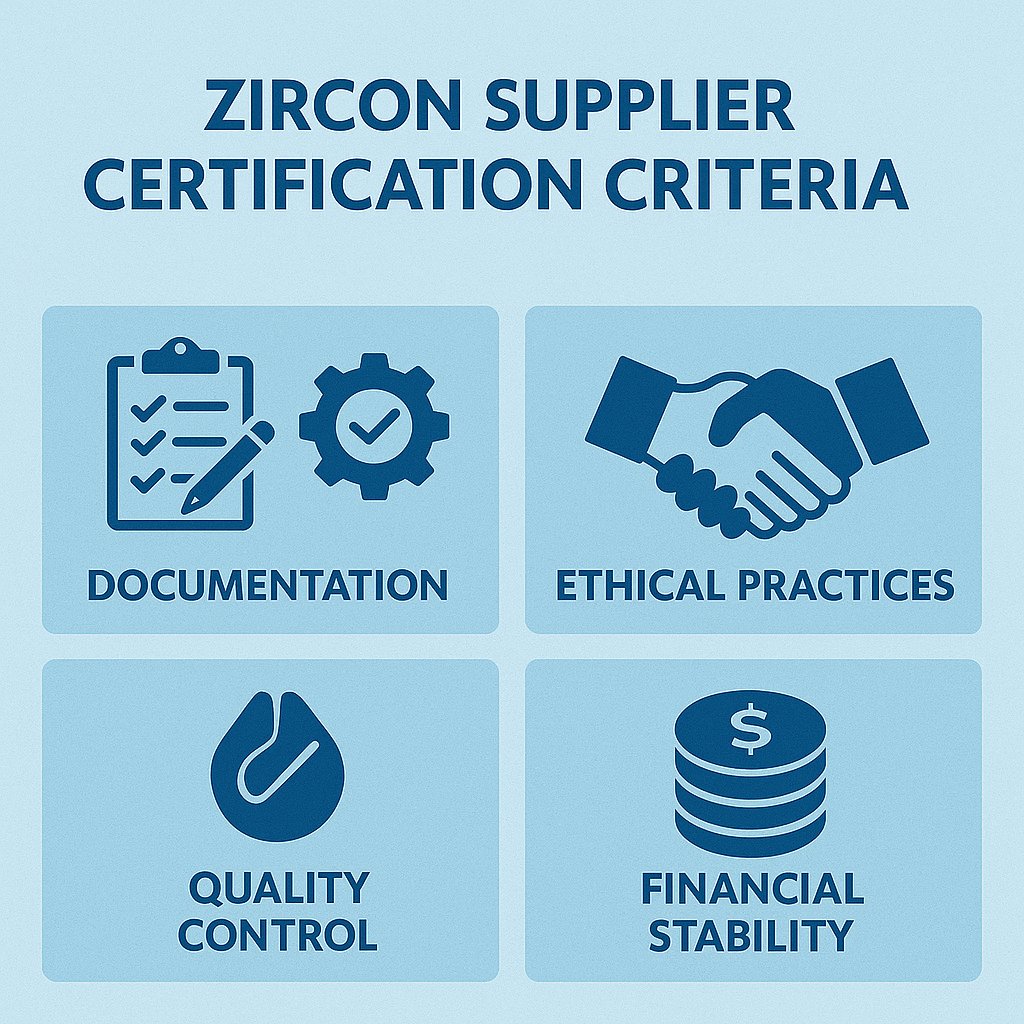 A visual representation of the zircon powder supplier certification standards, showing the basic requirements for supplier assessment.