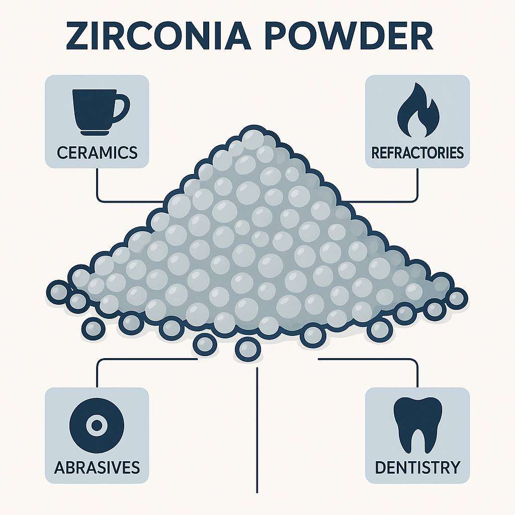 This image represents zirconia powder granules, highlighting its industrial applications and importance in various sectors.