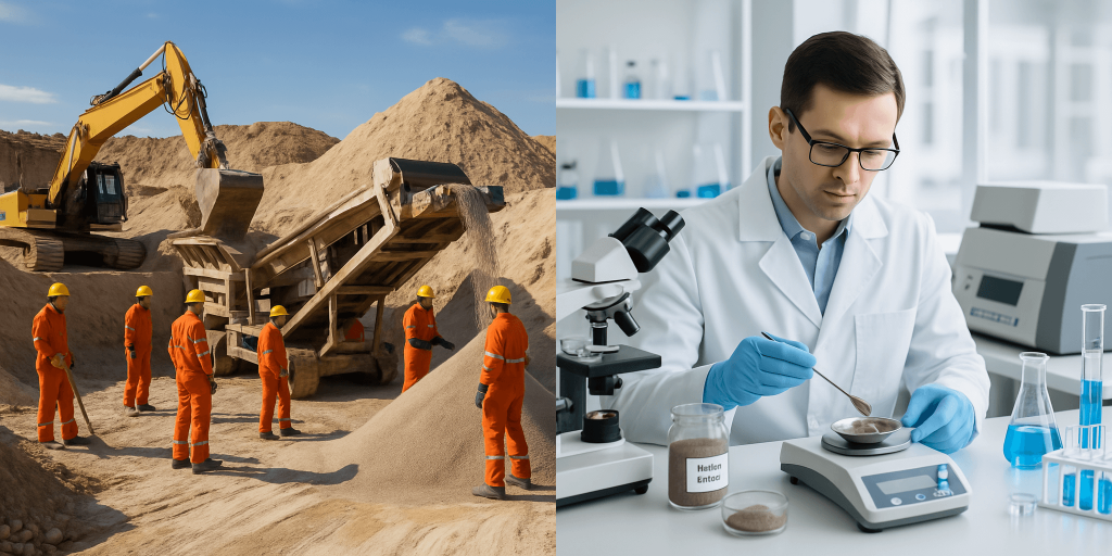 Zircon sand extraction process showing quality control checks