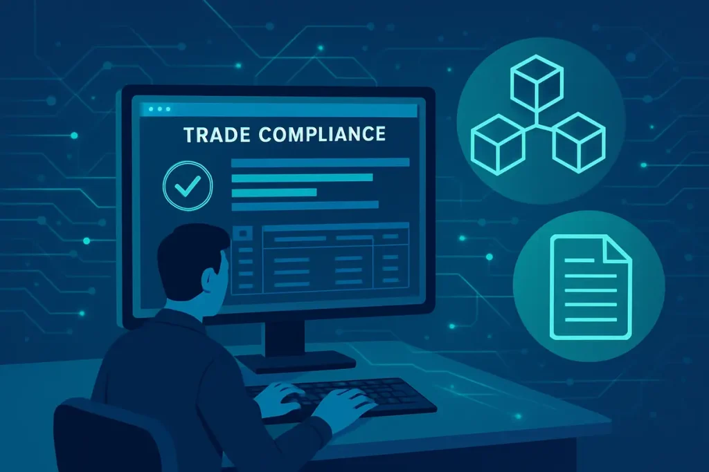 This image represents the role of technology in facilitating compliance with trade regulations.