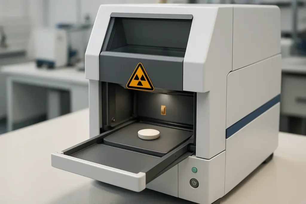 XRF machine analyzing zirconium silicate