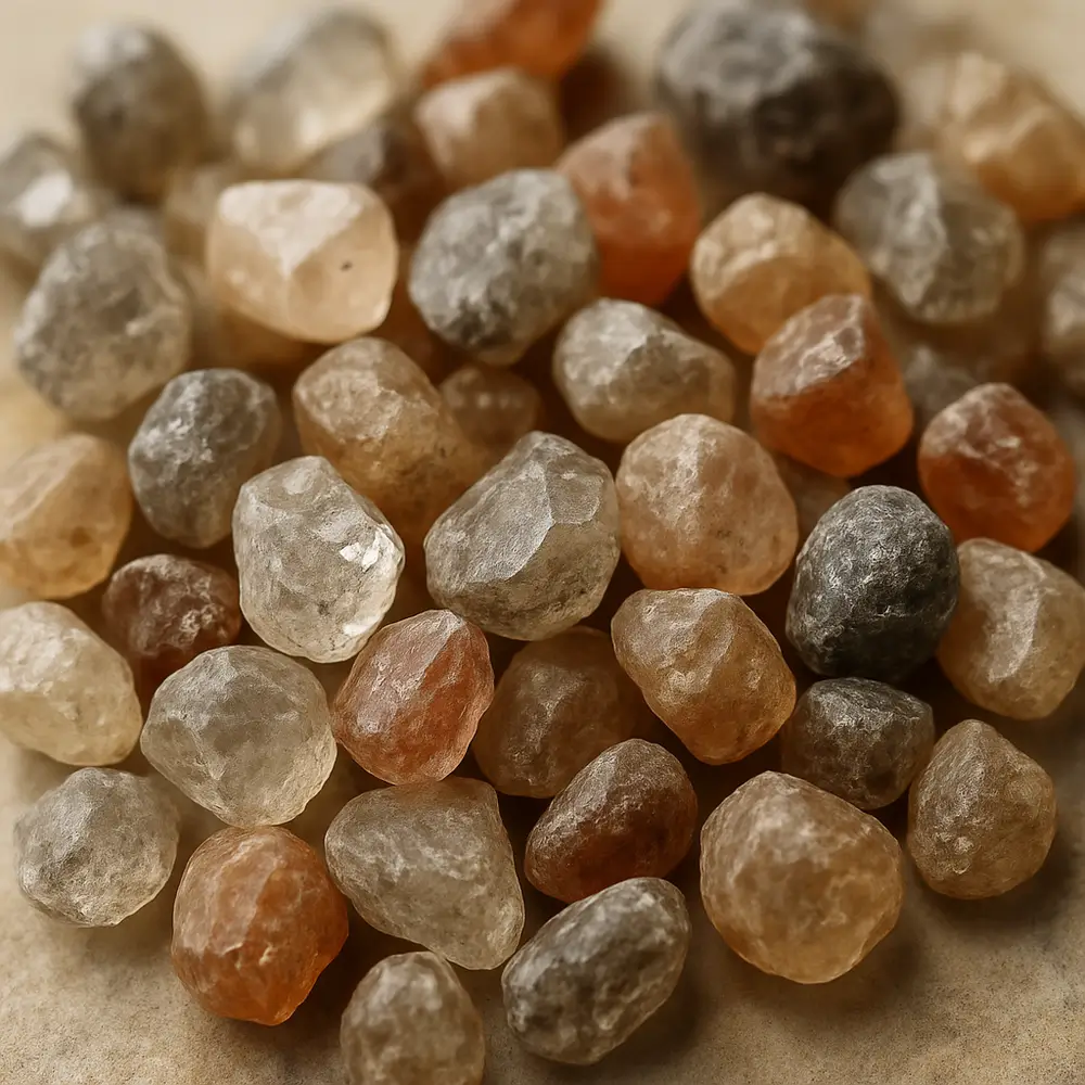 Zircon sand grains with their unique, shiny appearance