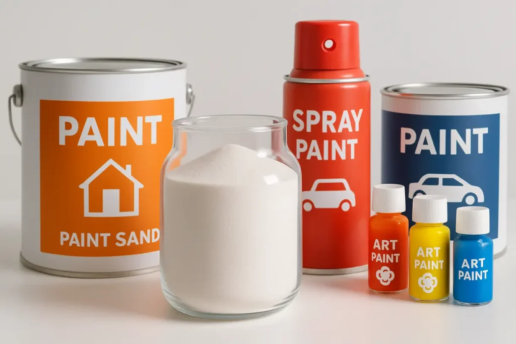 Image showing containers filled with zircon sand and different coating products