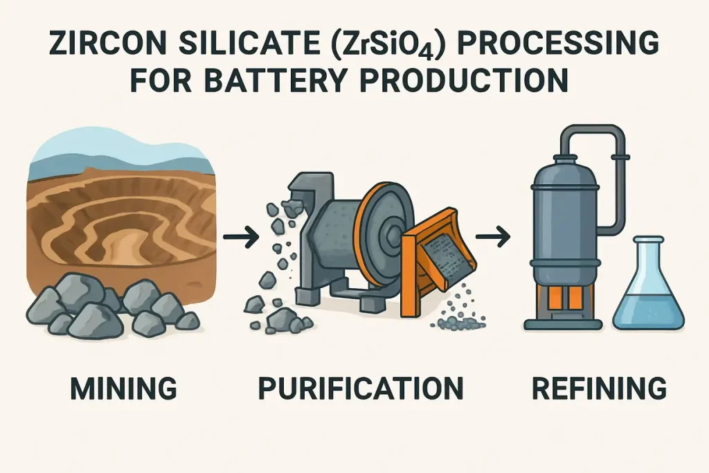This image illustrates the crystalline structure of zirconium silicate, highlighting its stability and potential use in batteries.