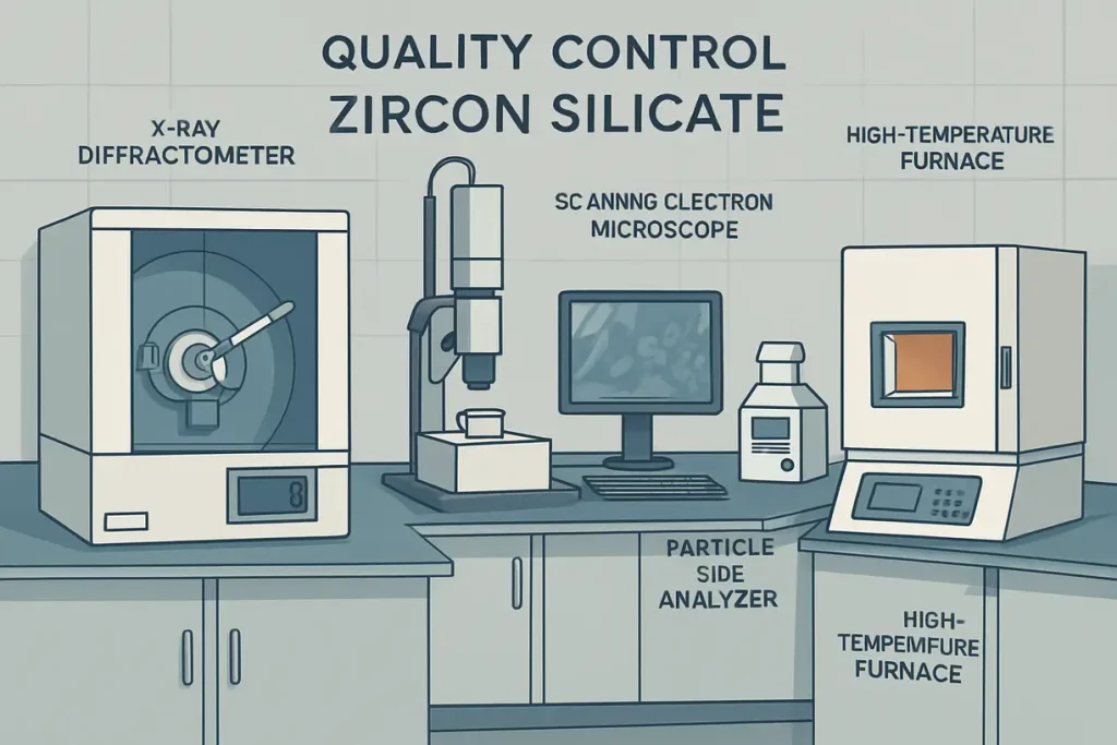 This image shows laboratory testing equipment used to analyze zirconium silicate quality, emphasizing the importance of rigorous testing.