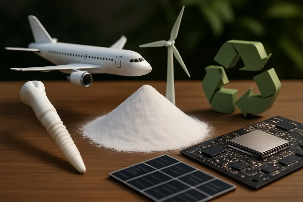 This image symbolizes the projected growth of zirconia powder in various industries, focusing on advanced applications and sustainability.