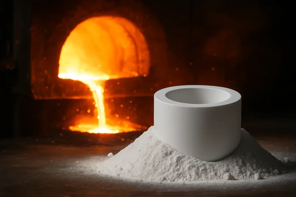 Illustration depicts zirconia powder's ability to perform well in high-temperature environments, demonstrating its durability.