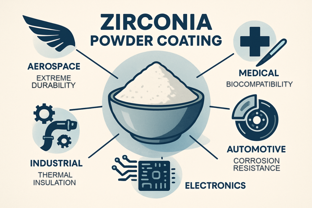 This image highlights various industries that benefit from zirconia powder coatings, emphasizing their applications and advantages.