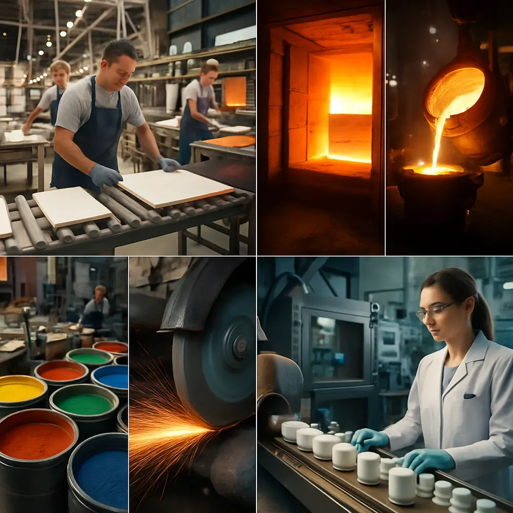 This image presents a visual infographic of various applications of zirconium silicate in different industries, highlighting its versatility.