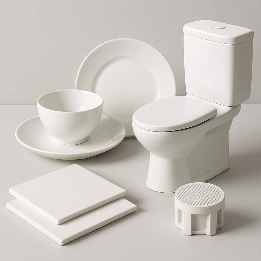Various ceramic products, showcasing the strength and design possibilities with zirconium silicate.