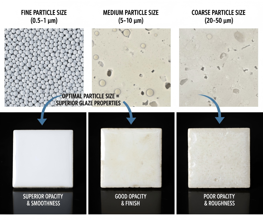 Zirconium silicate of varying particle sizes