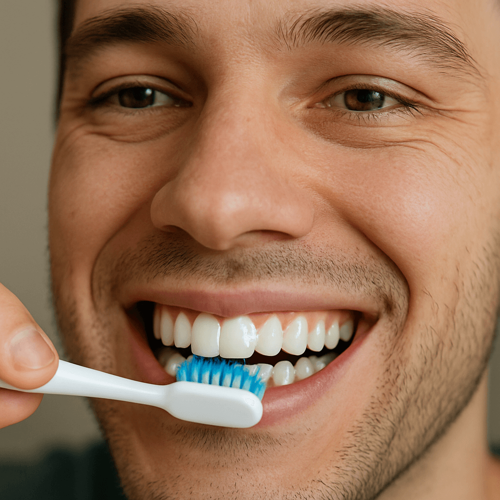 man brushing a zirconia crown