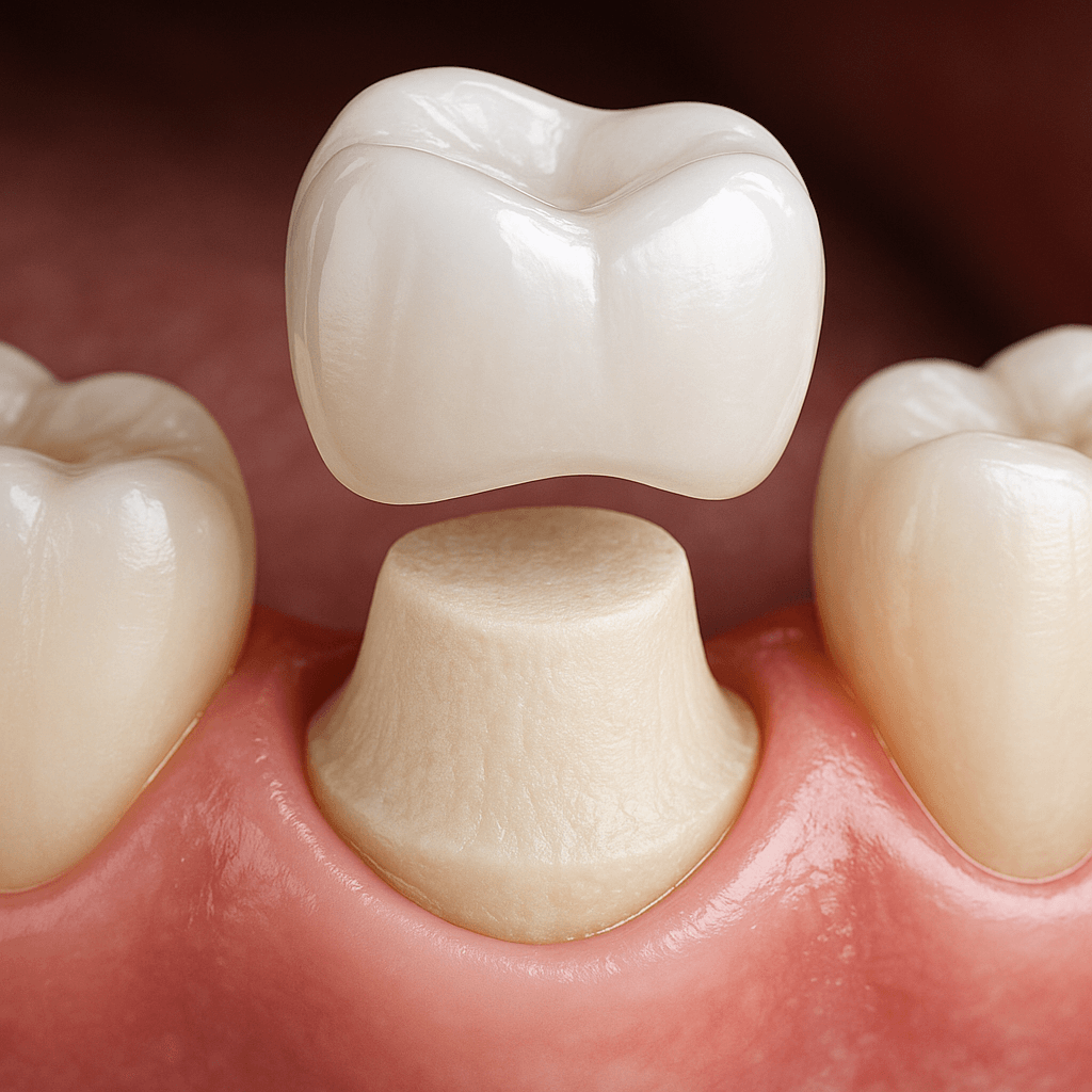 illustration of a zirconia crown being fitted