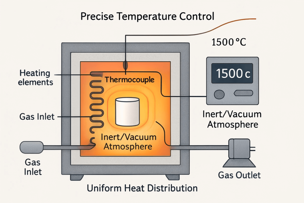 Image displaying a sintering furnace in operation, showcasing the controlled environment for zirconia ceramics
