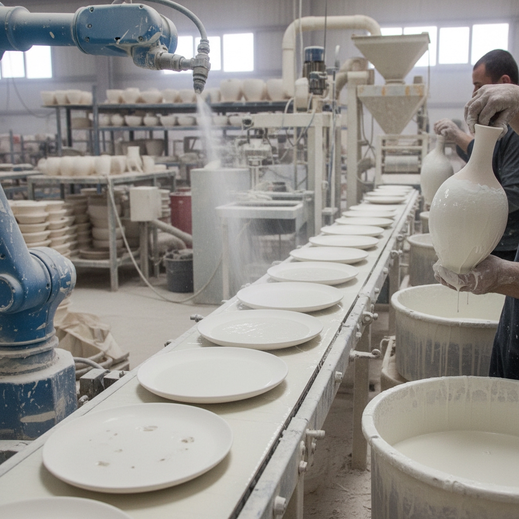 Glaze application techniques in a factory